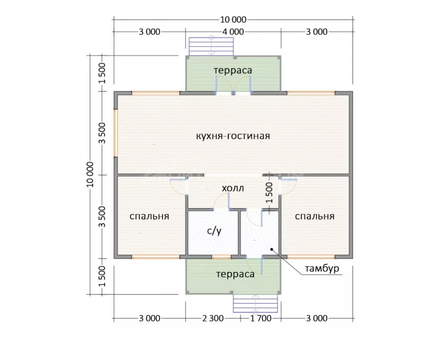 Дом из бруса 10х10 Д-2