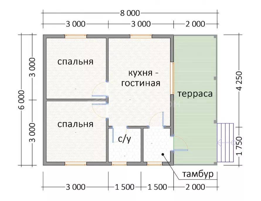 Дом из бруса 6х8 Д-3