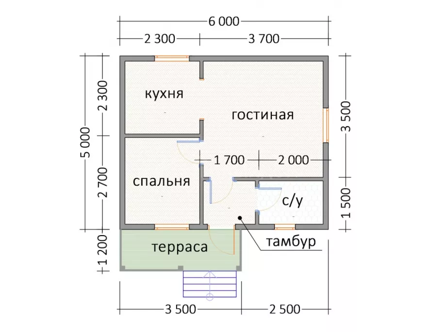 Дом из бруса 5х6 Д-5