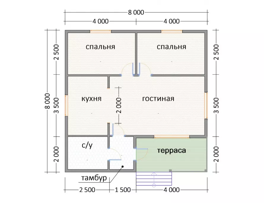 Дом из бруса 8х8 Д-11