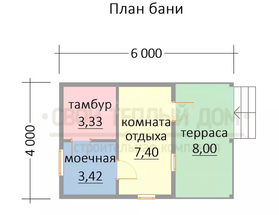 Каркасная баня 4х6 С-6
