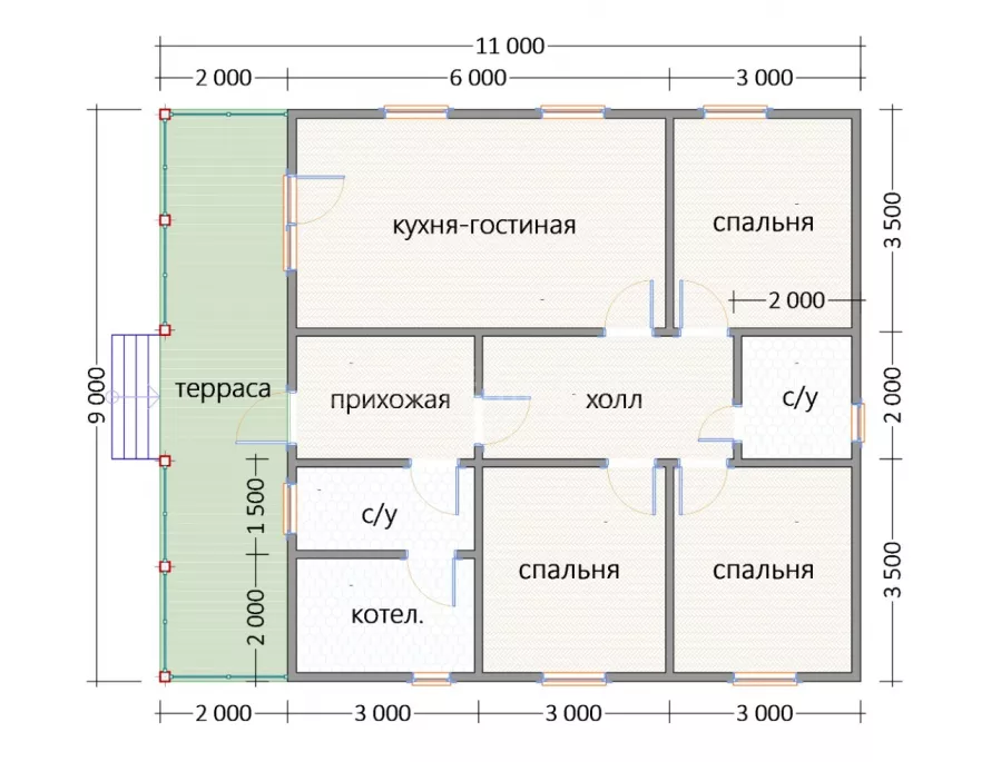 Дом из бруса 9х11 Д-22