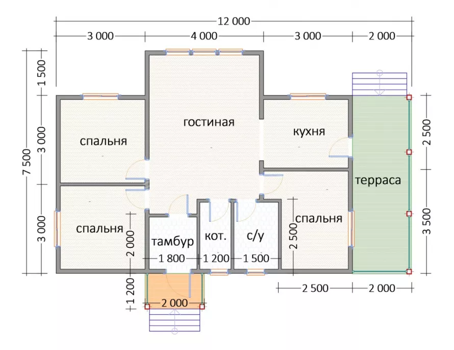 Дом из бруса 7,5х12 Д-23