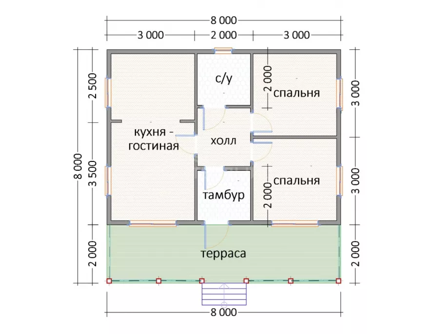 Дом из бруса 8х8 Д-24