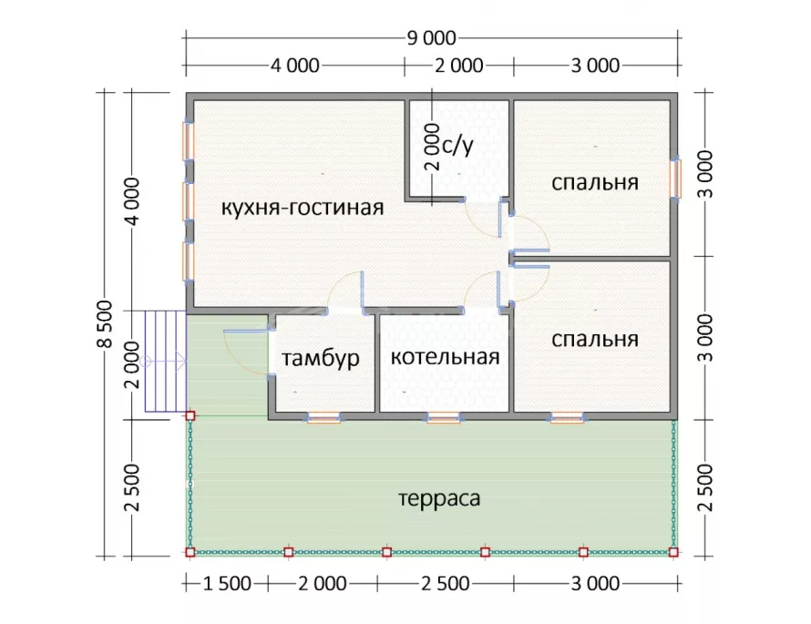 Дом из бруса 8,5х9 Д-25