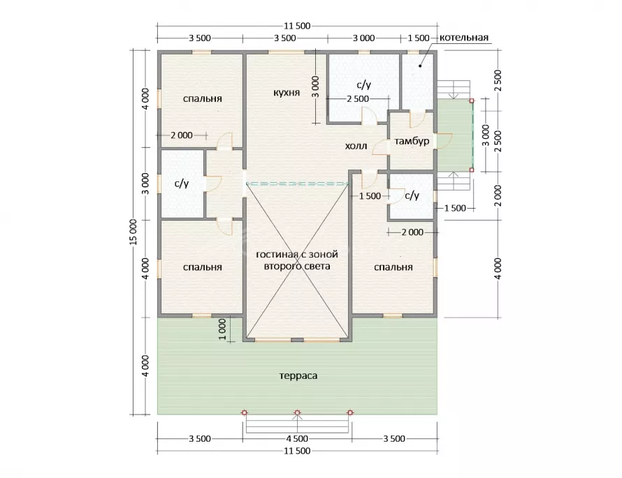 Каркасный дом 11,5х15 К-45