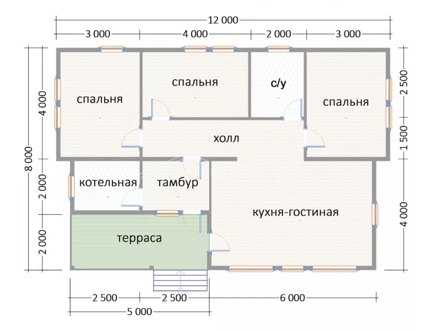 Каркасный дом 8х12 К-7