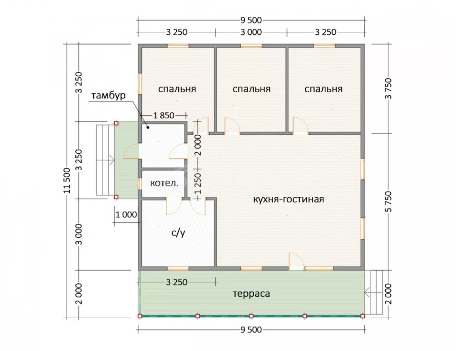 Каркасный дом 9,5х11,5 К-46