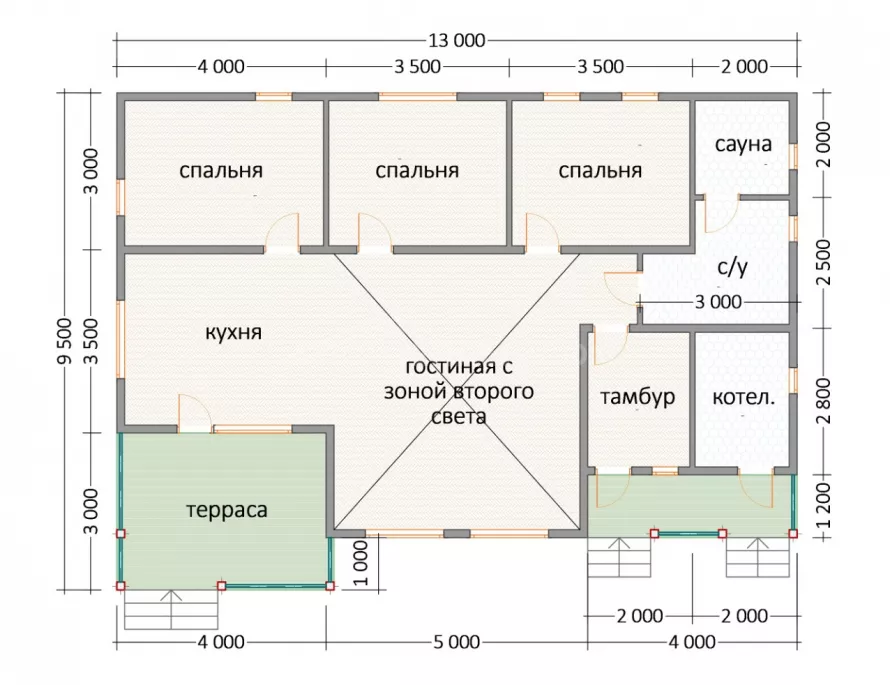 Каркасный дом 9,5х13 К-50